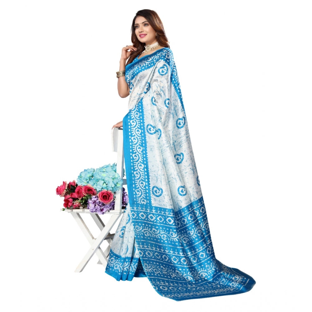 Roneclick Women's Art Silk Printed Saree With Unstitched Blouse (Blue, 5-6 Mtrs)