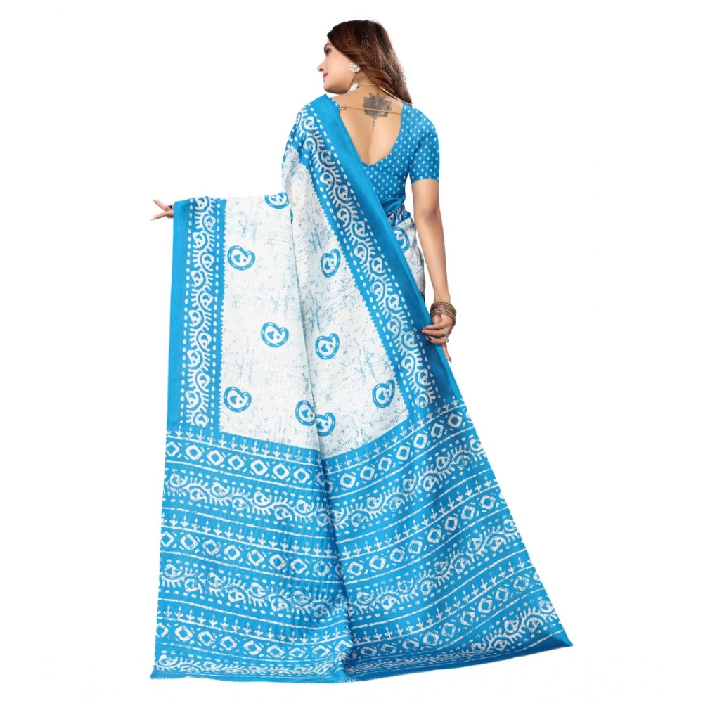 Roneclick Women's Art Silk Printed Saree With Unstitched Blouse (Blue, 5-6 Mtrs)