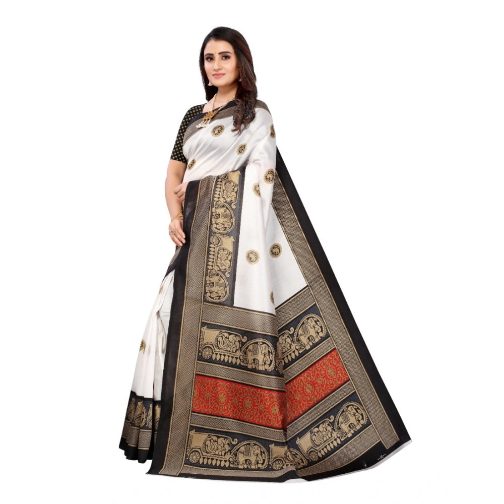 Roneclick Women's Art Silk Printed Saree With Unstitched Blouse (Black, 5-6 Mtrs)