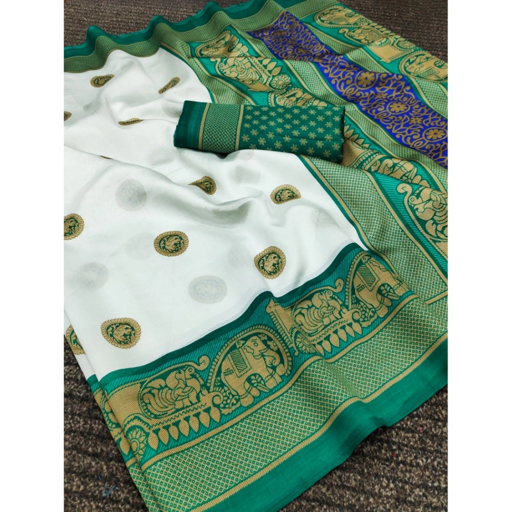 Roneclick Women's Art Silk Printed Saree With Unstitched Blouse (Green, 5-6 Mtrs)