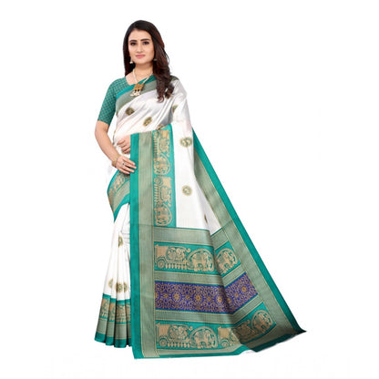 Roneclick Women's Art Silk Printed Saree With Unstitched Blouse (Green, 5-6 Mtrs)