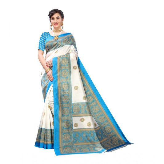 Roneclick Women's Art Silk Printed Saree With Unstitched Blouse (Blue, 5-6 Mtrs)