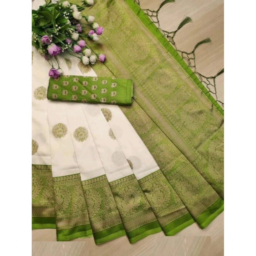 Roneclick Women's Art Silk Printed Saree With Unstitched Blouse (Green, 5-6 Mtrs)