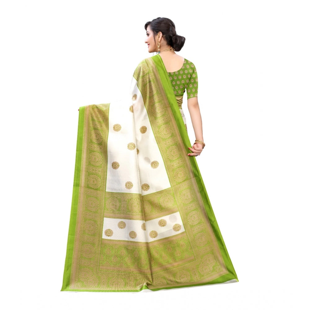 Roneclick Women's Art Silk Printed Saree With Unstitched Blouse (Green, 5-6 Mtrs)