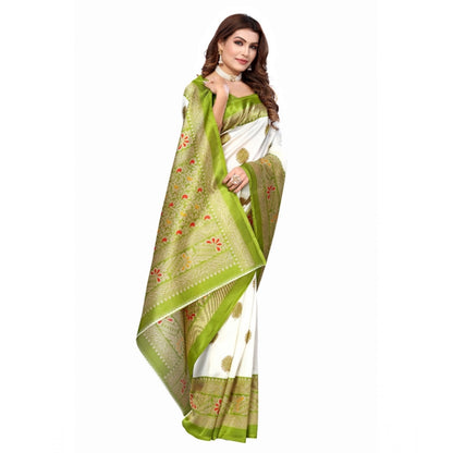 Roneclick Women's Art Silk Printed Saree With Unstitched Blouse (Green, 5-6 Mtrs)