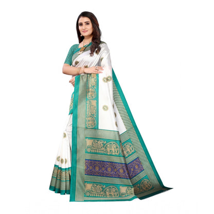 Roneclick Women's Art Silk Printed Saree With Unstitched Blouse (Green, 5-6 Mtrs)