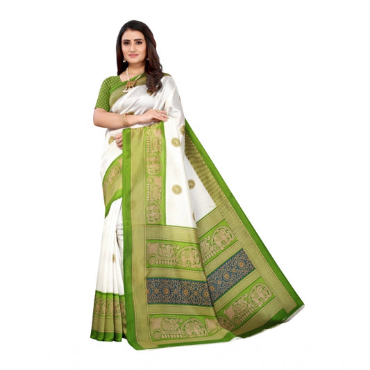 Roneclick Women's Art Silk Printed Saree With Unstitched Blouse (Green, 5-6 Mtrs)