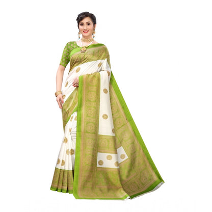 Roneclick Women's Art Silk Printed Saree With Unstitched Blouse (Green, 5-6 Mtrs)