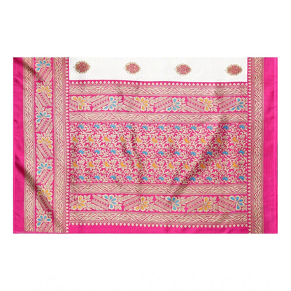 Roneclick Women's Art Silk Printed Saree With Unstitched Blouse (Pink, 5-6 Mtrs)