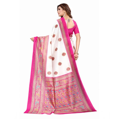 Roneclick Women's Art Silk Printed Saree With Unstitched Blouse (Pink, 5-6 Mtrs)