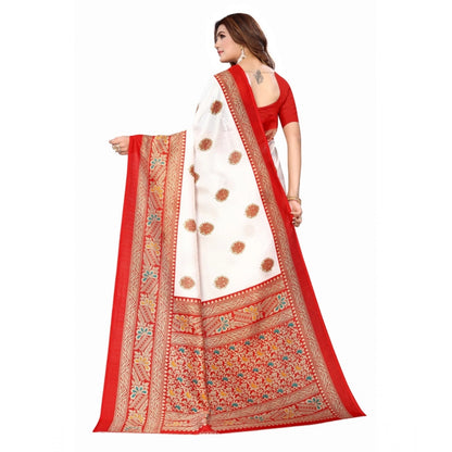 Roneclick Women's Art Silk Printed Saree With Unstitched Blouse (Red, 5-6 Mtrs)