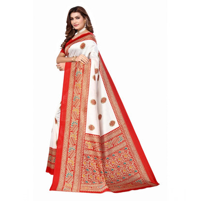 Roneclick Women's Art Silk Printed Saree With Unstitched Blouse (Red, 5-6 Mtrs)