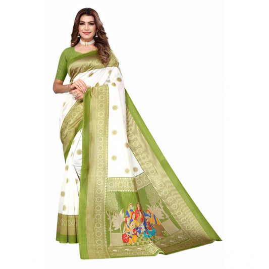 Roneclick Women's Art Silk Printed Saree With Unstitched Blouse (Green, 5-6 Mtrs)