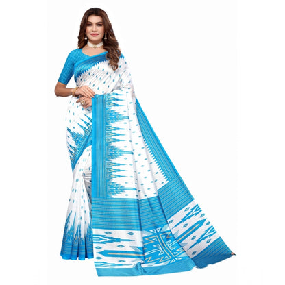 Roneclick Women's Art Silk Printed Saree With Unstitched Blouse (Blue, 5-6 Mtrs)