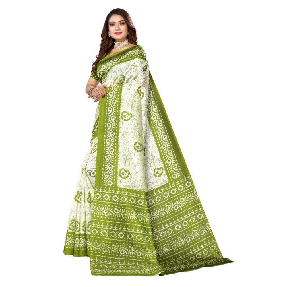 Roneclick Women's Art Silk Printed Saree With Unstitched Blouse (Green, 5-6 Mtrs)