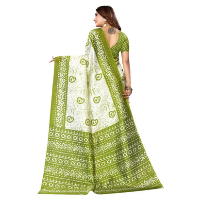 Roneclick Women's Art Silk Printed Saree With Unstitched Blouse (Green, 5-6 Mtrs)