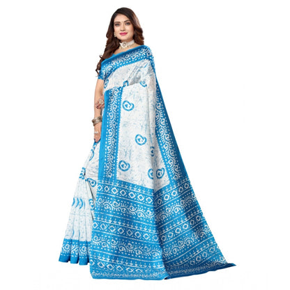 Roneclick Women's Art Silk Printed Saree With Unstitched Blouse (Blue, 5-6 Mtrs)