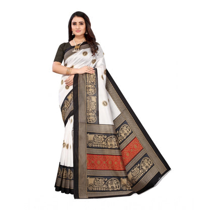 Roneclick Women's Art Silk Printed Saree With Unstitched Blouse (Black, 5-6 Mtrs)