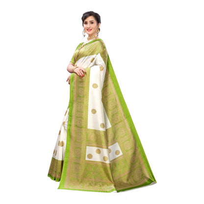 Roneclick Women's Art Silk Printed Saree With Unstitched Blouse (Green, 5-6 Mtrs)