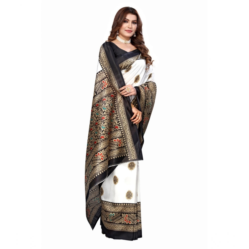 Roneclick Women's Art Silk Printed Saree With Unstitched Blouse (Black, 5-6 Mtrs)