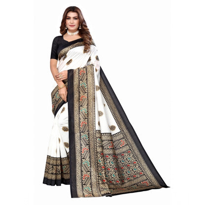 Roneclick Women's Art Silk Printed Saree With Unstitched Blouse (Black, 5-6 Mtrs)