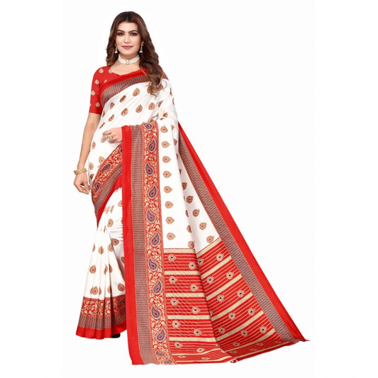 Roneclick Women's Art Silk Printed Saree With Unstitched Blouse (Red, 5-6 Mtrs)