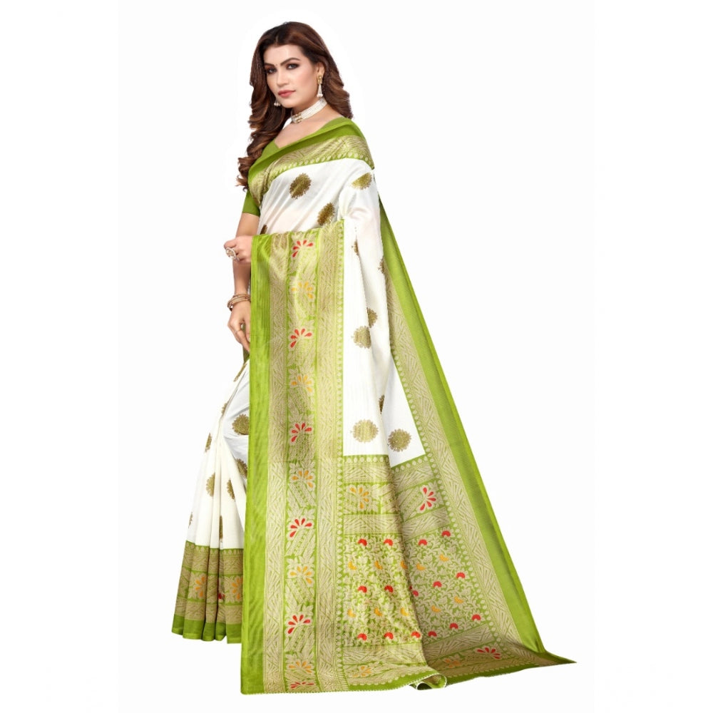 Roneclick Women's Art Silk Printed Saree With Unstitched Blouse (Green, 5-6 Mtrs)