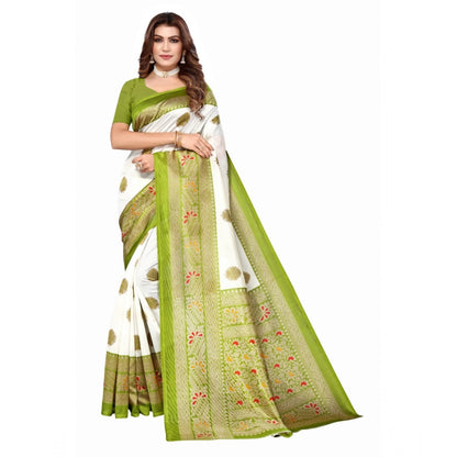 Roneclick Women's Art Silk Printed Saree With Unstitched Blouse (Green, 5-6 Mtrs)