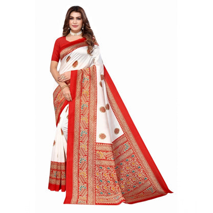 Roneclick Women's Art Silk Printed Saree With Unstitched Blouse (Red, 5-6 Mtrs)