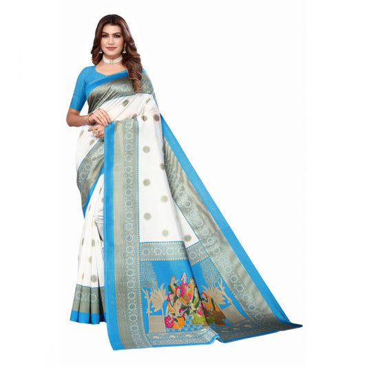 Roneclick Women's Art Silk Printed Saree With Unstitched Blouse (Blue, 5-6 Mtrs)