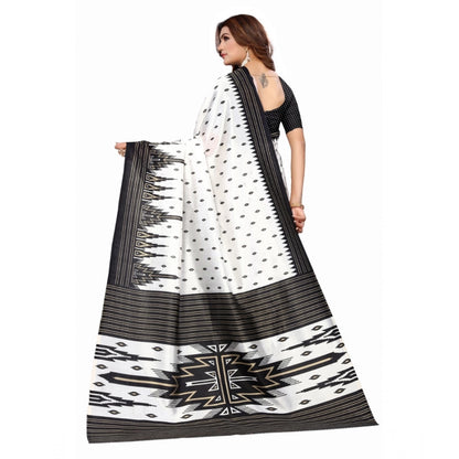 Roneclick Women's Art Silk Printed Saree With Unstitched Blouse (Black, 5-6 Mtrs)