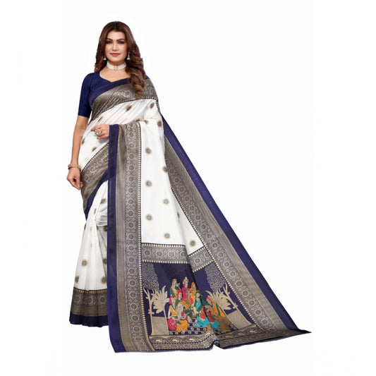 Roneclick Women's Art Silk Printed Saree With Unstitched Blouse (Navy Blue, 5-6 Mtrs)