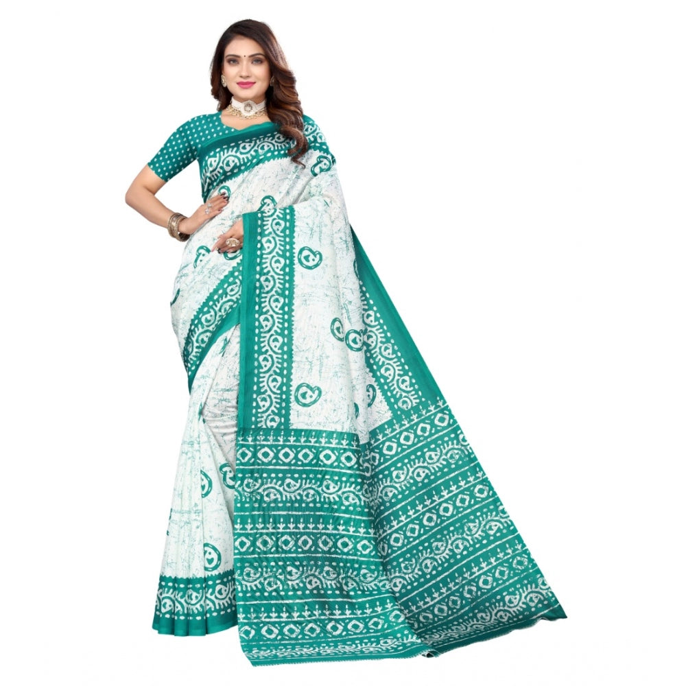 Roneclick Women's Art Silk Printed Saree With Unstitched Blouse (Green, 5-6 Mtrs)