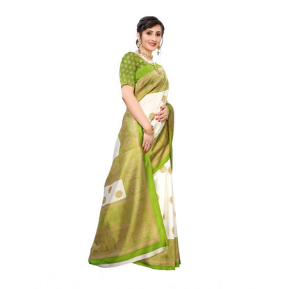 Roneclick Women's Art Silk Printed Saree With Unstitched Blouse (Green, 5-6 Mtrs)