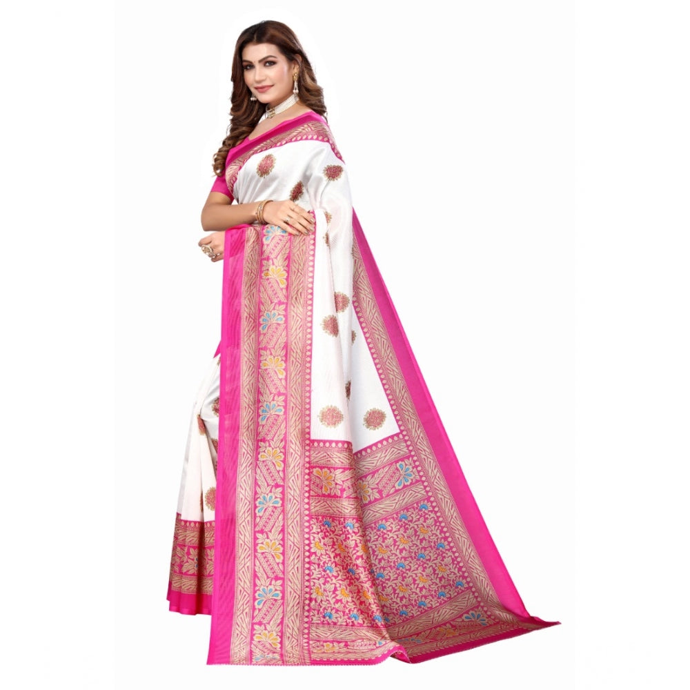 Roneclick Women's Art Silk Printed Saree With Unstitched Blouse (Pink, 5-6 Mtrs)