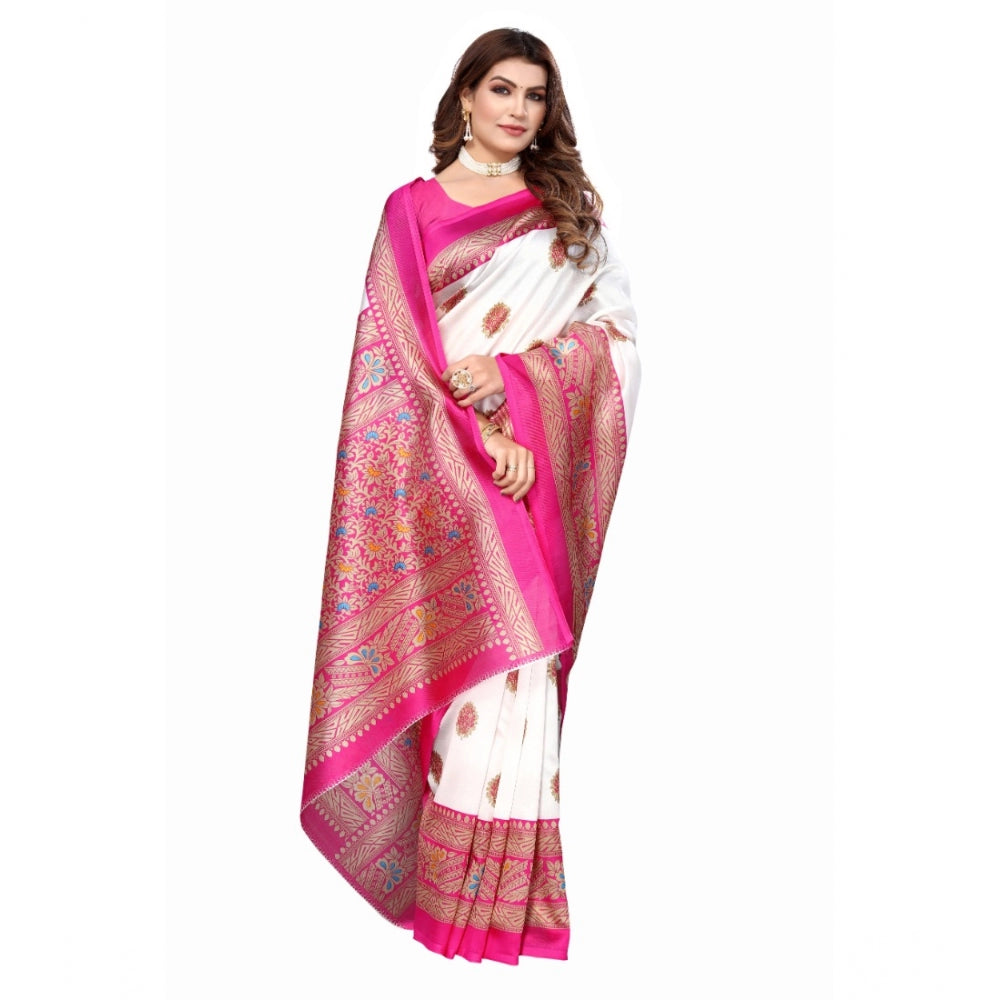 Roneclick Women's Art Silk Printed Saree With Unstitched Blouse (Pink, 5-6 Mtrs)