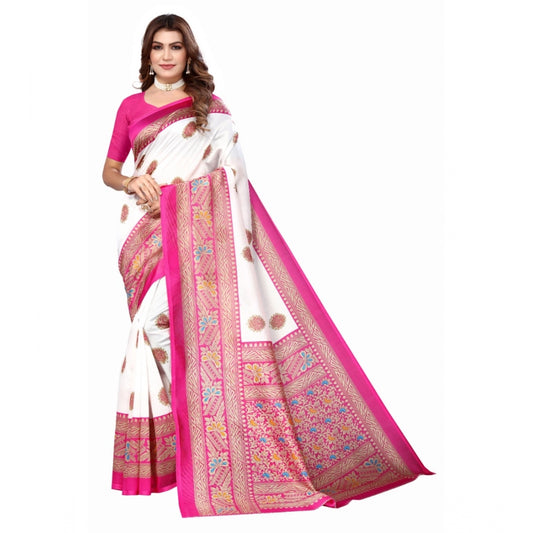 Roneclick Women's Art Silk Printed Saree With Unstitched Blouse (Pink, 5-6 Mtrs)