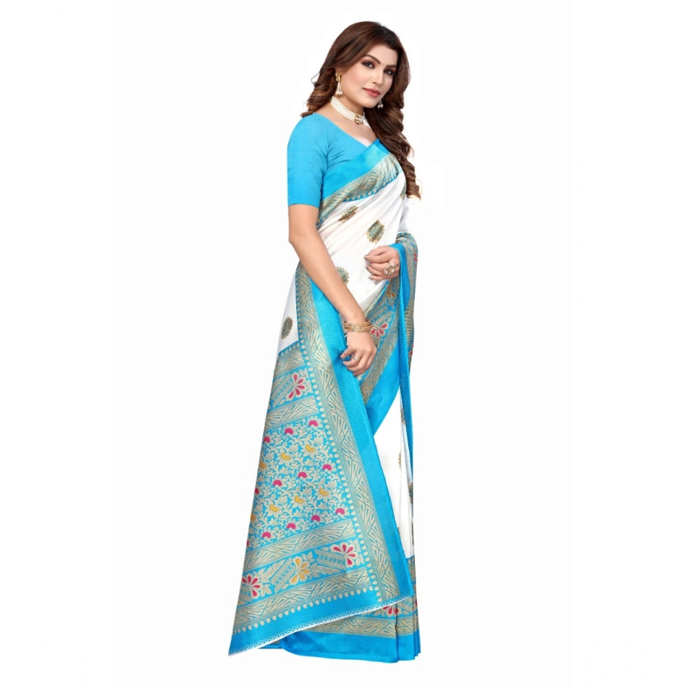 Roneclick Women's Art Silk Printed Saree With Unstitched Blouse (Blue, 5-6 Mtrs)