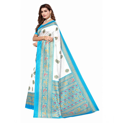 Roneclick Women's Art Silk Printed Saree With Unstitched Blouse (Blue, 5-6 Mtrs)