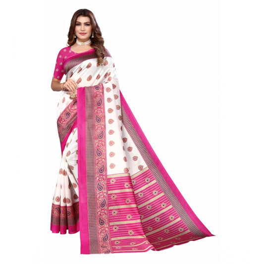 Roneclick Women's Art Silk Printed Saree With Unstitched Blouse (Pink, 5-6 Mtrs)