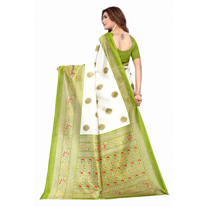 Roneclick Women's Art Silk Printed Saree With Unstitched Blouse (Green, 5-6 Mtrs)