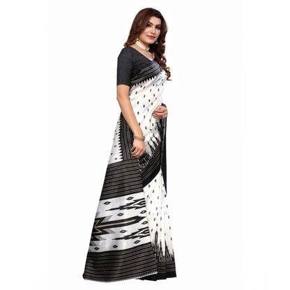 Roneclick Women's Art Silk Printed Saree With Unstitched Blouse (Black, 5-6 Mtrs)