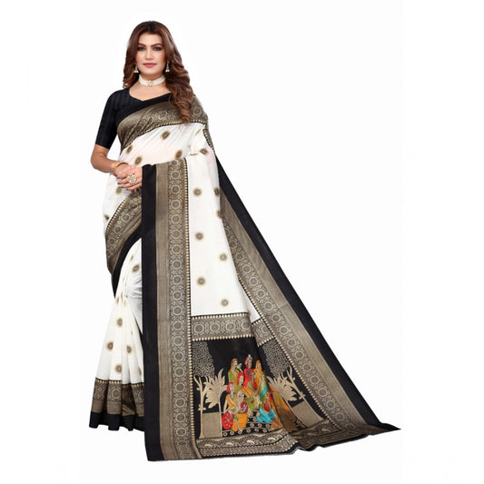 Roneclick Women's Art Silk Printed Saree With Unstitched Blouse (Black, 5-6 Mtrs)