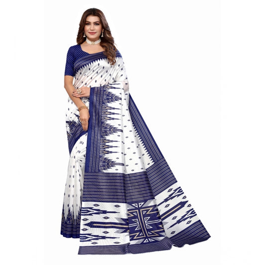 Roneclick Women's Art Silk Printed Saree With Unstitched Blouse (Navy Blue, 5-6 Mtrs)