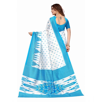 Roneclick Women's Art Silk Printed Saree With Unstitched Blouse (Blue, 5-6 Mtrs)