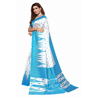 Roneclick Women's Art Silk Printed Saree With Unstitched Blouse (Blue, 5-6 Mtrs)