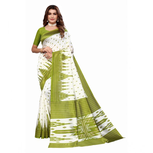 Roneclick Women's Art Silk Printed Saree With Unstitched Blouse (Green, 5-6 Mtrs)