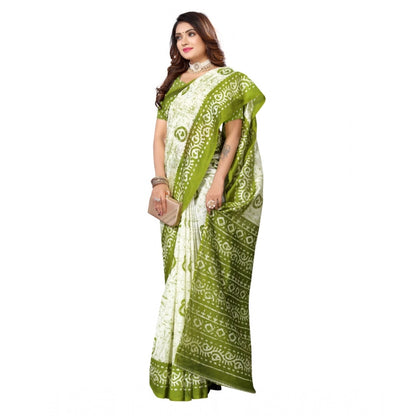 Roneclick Women's Art Silk Printed Saree With Unstitched Blouse (Green, 5-6 Mtrs)