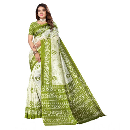 Roneclick Women's Art Silk Printed Saree With Unstitched Blouse (Green, 5-6 Mtrs)