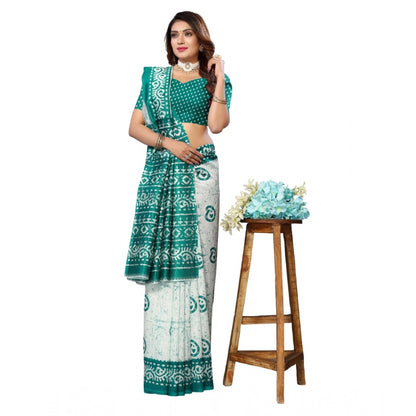 Roneclick Women's Art Silk Printed Saree With Unstitched Blouse (Green, 5-6 Mtrs)